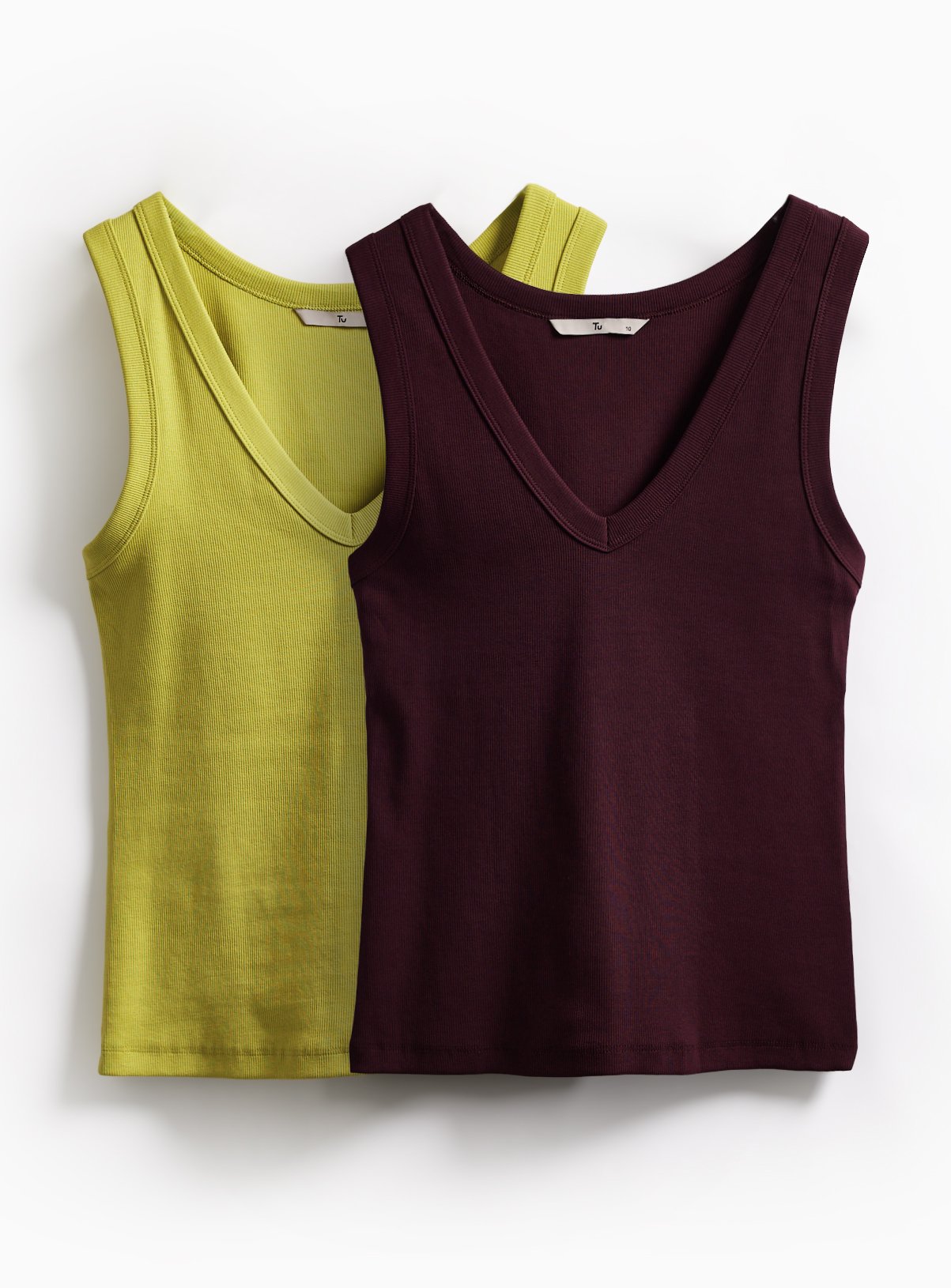 Green & Dark Red Ribbed V Neck Vests 2 Pack 10 - Image 1 thumbnail